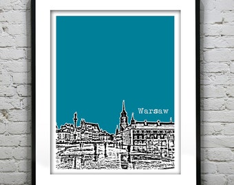 Warsaw Poland City Skyline Poster Print Art Plac Zamkowy Square