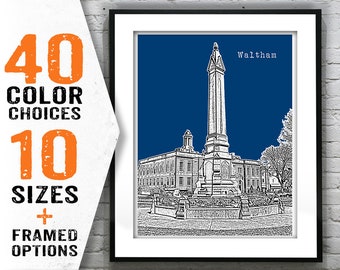 Waltham Skyline Poster Art Print Massachusetts MA Item T1482