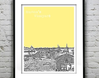 Martha's Vineyard Skyline Poster Art Print  Massachusetts Boats