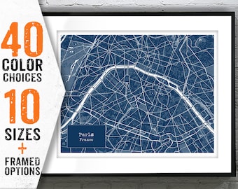 Paris France Blueprint Map Poster Art Print Item T2990