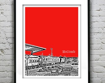 McComb Mississippi Poster Skyline Art Print MS Train Museum