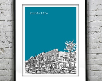 Northville Michigan City Skyline Poster City Art Print MI Item T2904