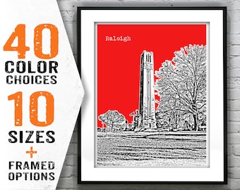 Raleigh North Carolina State Poster skyline Art Print Item T1411