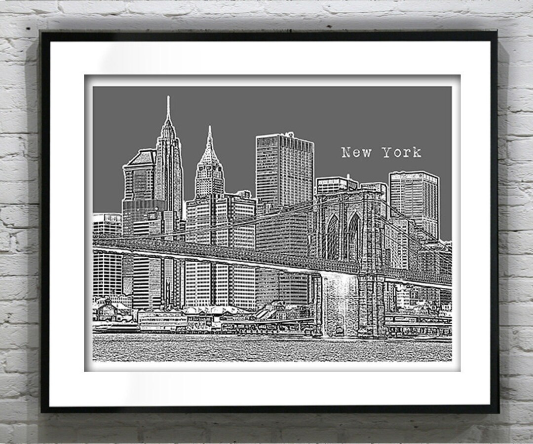 New York City Skyline Art Print Poster NYC Brooklyn Bridge Item T1009 ...