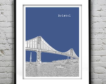 Bristol Rhode Island Skyline Poster Art Print RI Mount Hope Bridge Item T2525