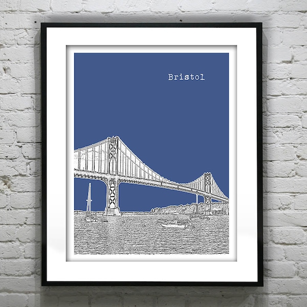 Bristol Rhode Island Skyline Poster Art Print RI Mount Hope Bridge Item T2525