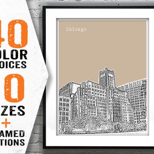 Chicago Illinois Poster Print City Skyline Art Northwestern University  Ward Building IL Version 2