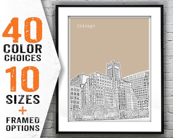 Chicago Illinois Poster Print City Skyline Art Northwestern University  Ward Building IL Version 2