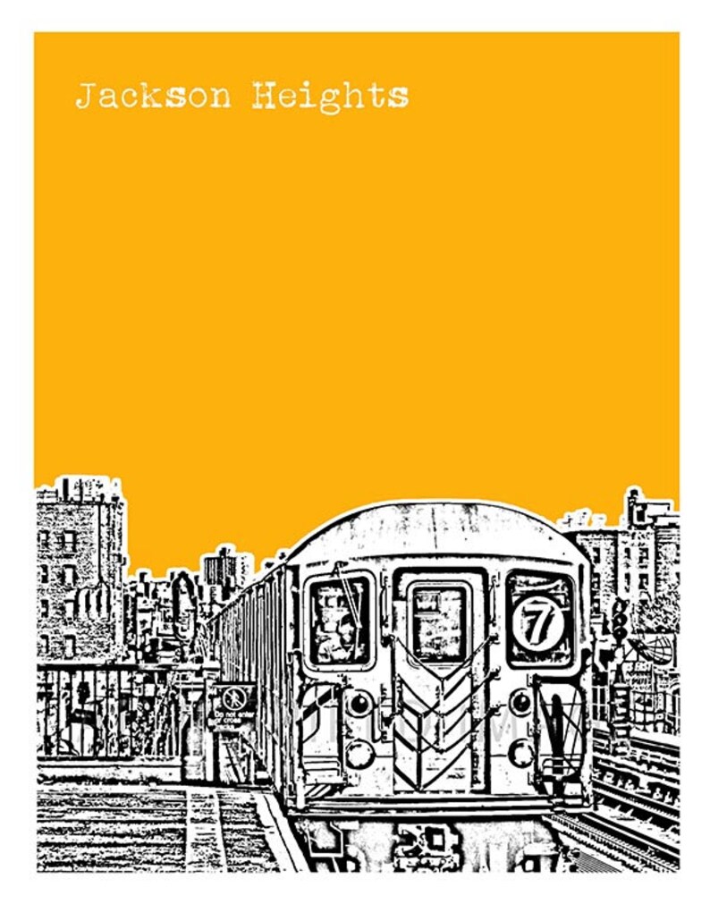 Jackson Heights New York Skyline Art Print Poster Queens Etsy