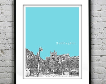 Huntingdon England Skyline Poster Art Print UK Version 2