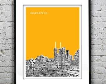Caernarfon Wales Skyline Poster Art Print UK United Kingdom