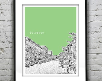 Petoskey Michigan Skyline Poster City Art Print  MI Item T2654
