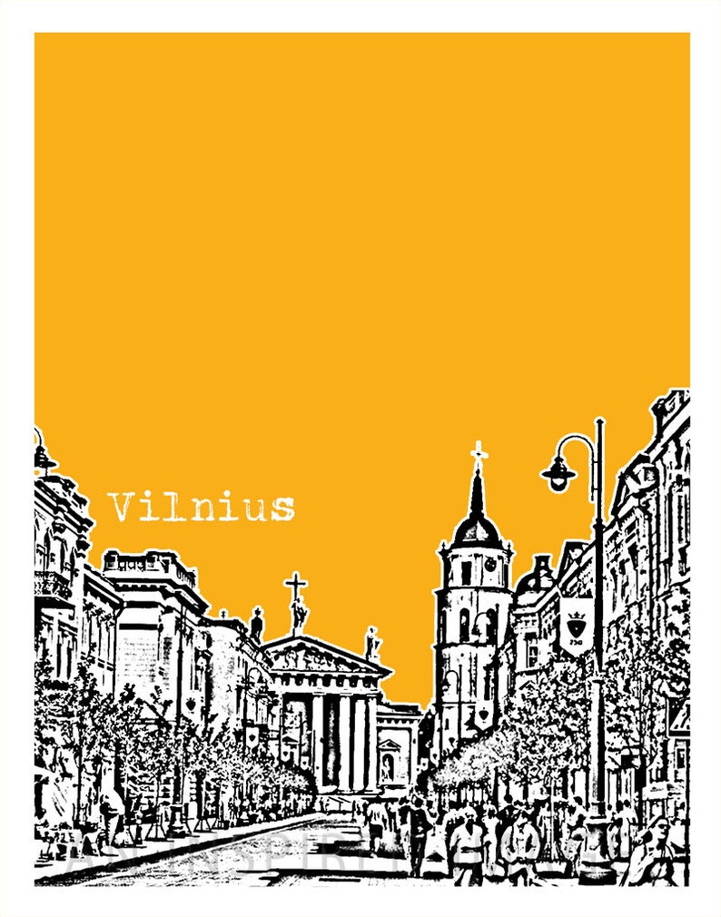 Vilnius Lithuania City Skyline Poster Art Print Etsy