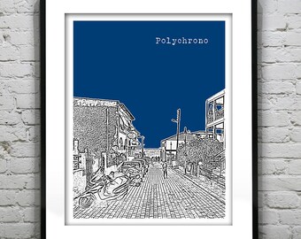 Polychrono halkidiki Greece Skyline Poster Art Print Version 1