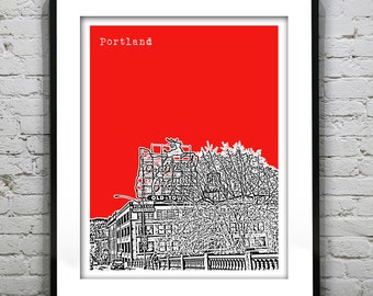 Portland Oregon White Stag Sign Poster Art City Skyline Print Item T4436