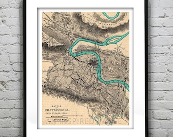 Chattanooga Tennessee Poster Art Print Old Vintage Map Item T2710