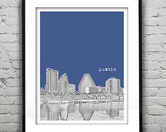Austin Texas Poster skyline Art Print Austin Texas TX Item T2200