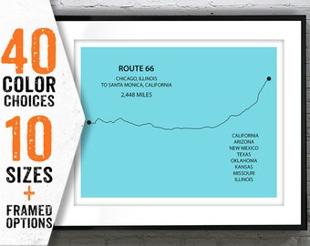 Route 66 Highway Map Poster Art Print Modern Line Drawing Item T2063