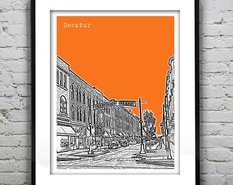 Decatur IL City Skyline Poster Print Art Illinois