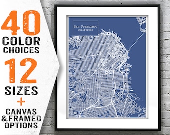 San Francisco California Blueprint Map Poster Art Print Several Sizes Available Item T2387