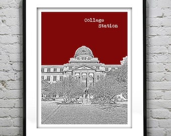College Station Texas Poster skyline Art Print Texas TX
