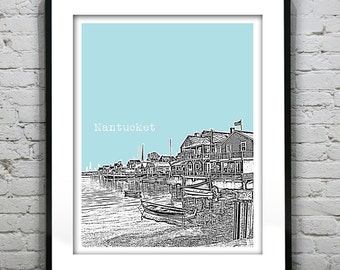 Nantucket MA Skyline Poster Art Print  Massachusetts Boats Item T2459