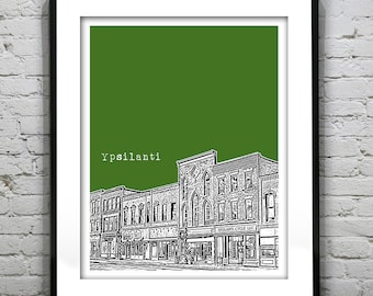 Ypsilanti Michigan Skyline Poster City Art Print MI Version 2