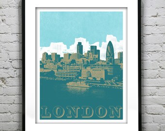 London skyline Poster Print Grunge Art Print London England Version 3