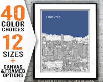 Vancouver BC Poster Print City Skyline Canada Art Print British Columbia Item T5211