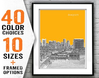 Boston Seaport Poster Art Print Skyline Massachusetts MA Item T1609