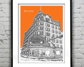 Wichita Skyline Poster Art Skyline Print Kansas KS Version 2