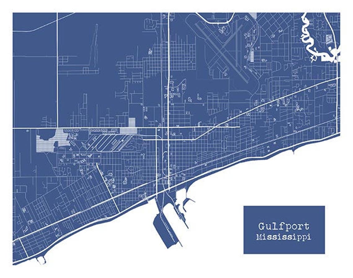 Gulfport Mississippi Blueprint Map Poster Art Print Several Etsy