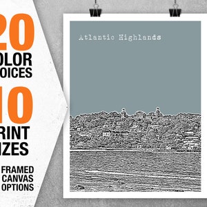 Atlantic Highlands New Jersey Poster Skyline Art Print NJ Item T5373