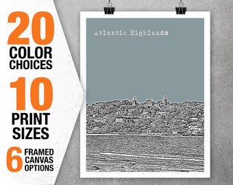 Atlantic Highlands New Jersey Poster Skyline Art Print NJ Item T5373