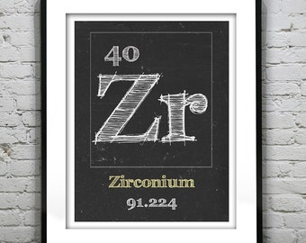 Periodic Table Zirconium Poster Art Print Periodic Table of Elements Zr 40