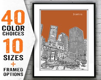 Boston Poster Art Skyline Print Massachusetts MA Item T1223