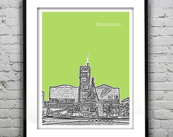 Mannheim Germany Poster Art  Skyline Print  Europe Version 2