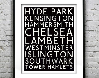 London England Subway Poster Art Print England UK Chelsea Lambeth Westminster Hammersmith Item T2309
