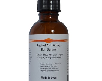Retinol Anti Aging Skin Serum with Retinol, DMAE, Vitamin C Ester, CoQ-10, Collagen, and Hyaluronic Acid 2.3 oz