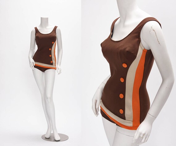 brown bathing suit vintage 1970s • Revival Vintage