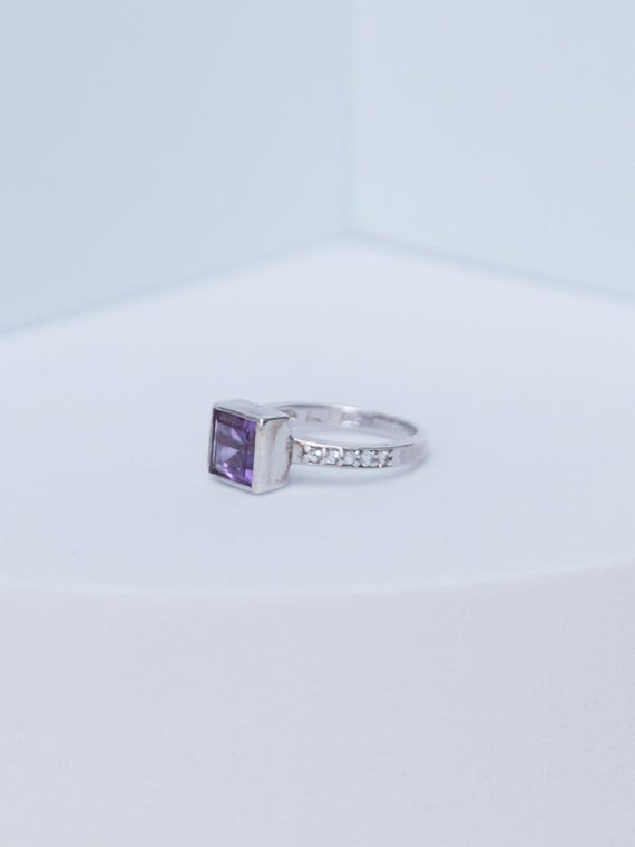 Amethyst Square | Stackable Ring | Sterling Silver - image 2