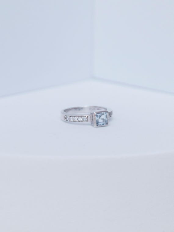 Aquamarine Square | Stackable Ring | Sterling Sil… - image 1
