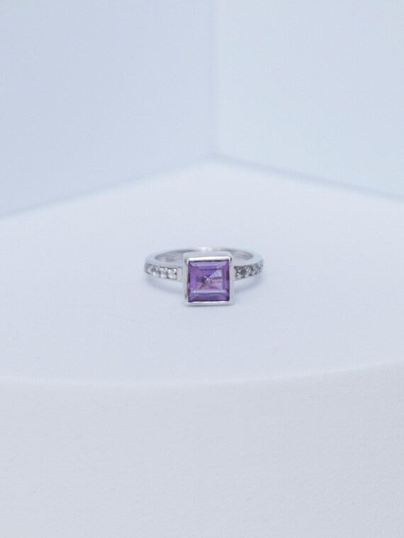 Amethyst Square | Stackable Ring | Sterling Silver - image 1