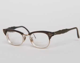 brown and olive "browline" style eyeglasses  vintage 1950s • Revival Vintage Boutique