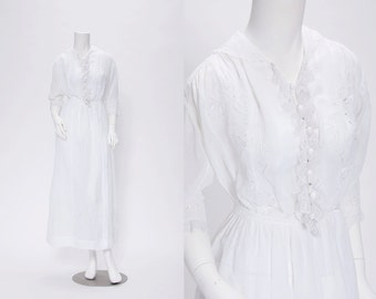 edwardian cotton linen dress with lace vintage 1900s • Revival Vintage Boutique