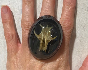 Rat Skull Ring, witchy, goth fashion, cottage core, taxidermy jewelry, skull, bone jewelry, unique gift, Halloween costume, unique jewelry