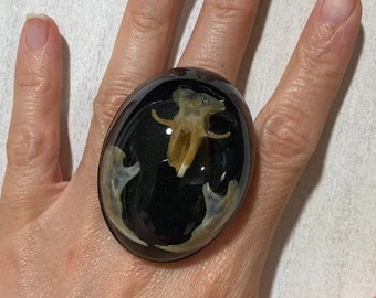 Muskrat Skull Ring, bone jewelry, cabinet of curiosities, oddities and curiosities, skull, Halloween, witchy jewelry, boho witch, boho goth