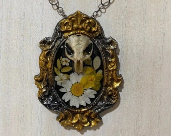 Large floral skull cameo pendant, bone jewelry, rat skull, taxidermy jewelry, oddities and curiosities, witchy jewelry, gothic necklace