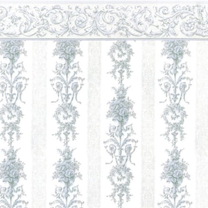 Doll House1:12 Wallpaper Symphony Stripe Blue on Cream with border  PP375
