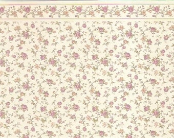 Doll House 1:12 Wallpaper Raffina Pink on Cream with border  PP362